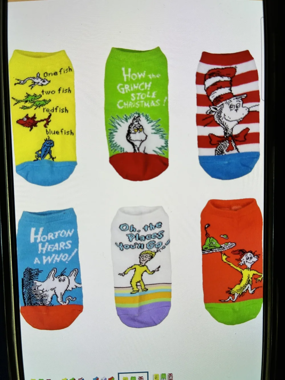 Dr. Seuss Red, White & Blue Striped Ankle Kids Socks with Character Accent